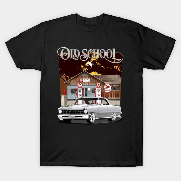 1967 Pewter Gray Chevrolet Nova Old School Print T-Shirt by RPM-ART